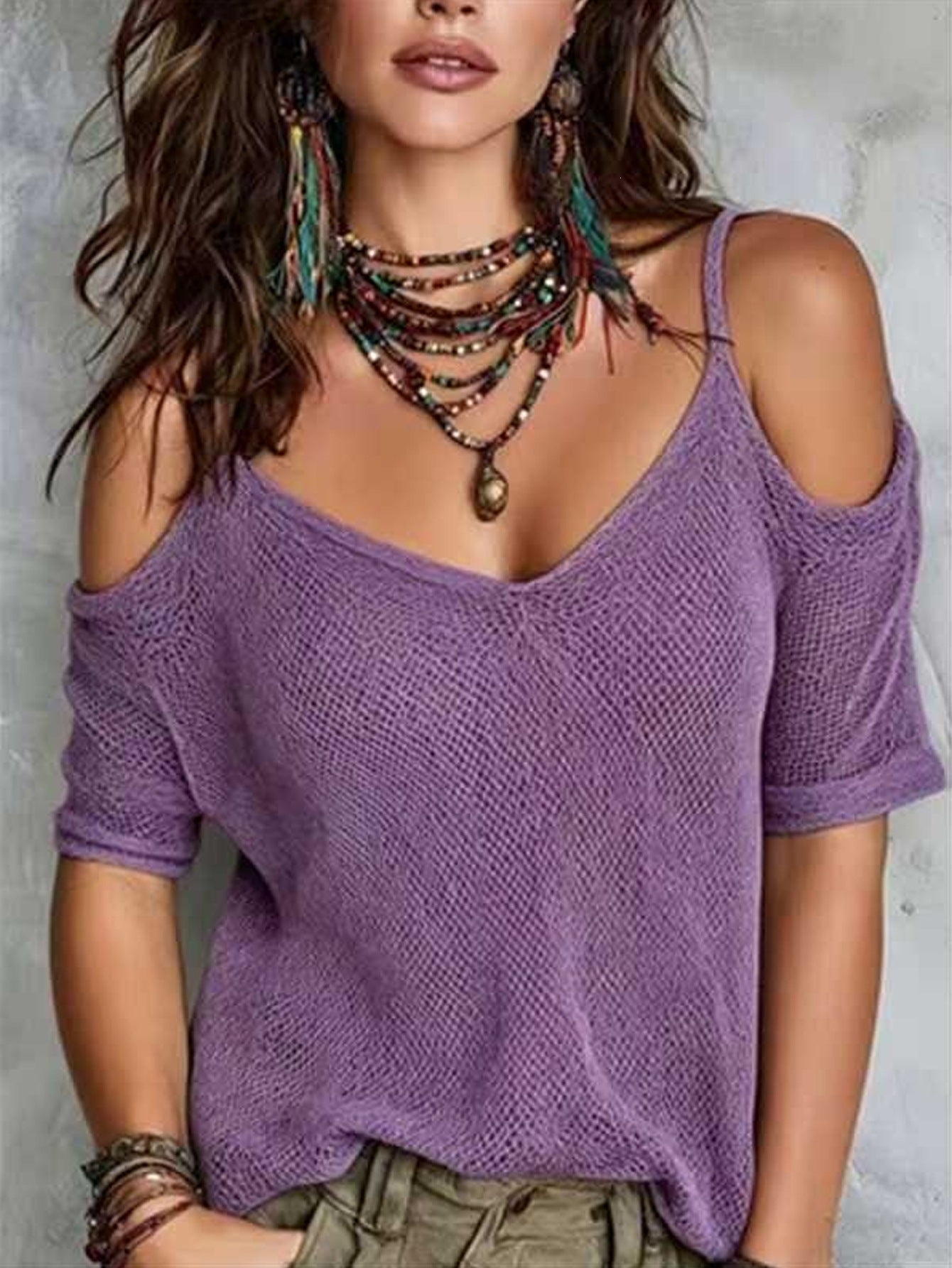Women's Sleeve Solid Color Knitted Summer Fashion Sweater