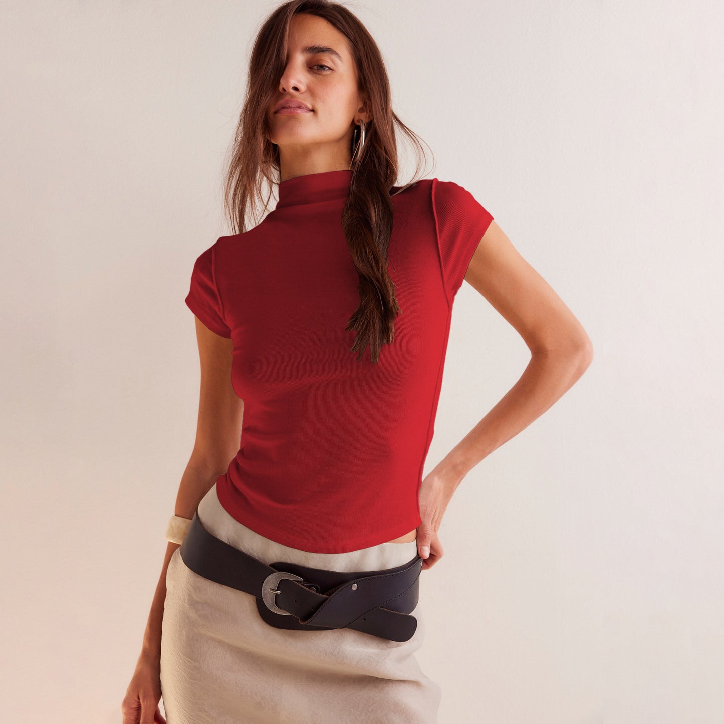 Solid Color Fashion Elegant Half Turtleneck Blouses