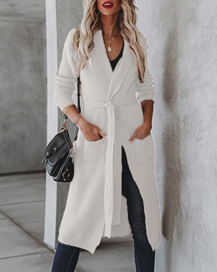 Charming Trendy Women's Mid-length Knitted Lapel Women's Sweater