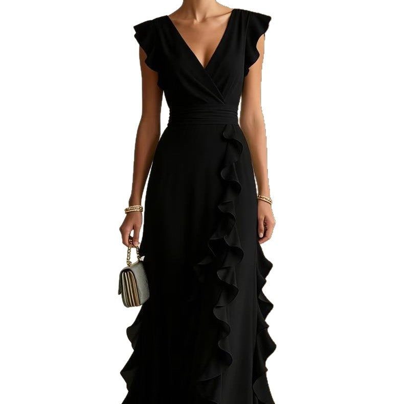 Solid Color Summer Ruffled Sleeveless Thin Dress