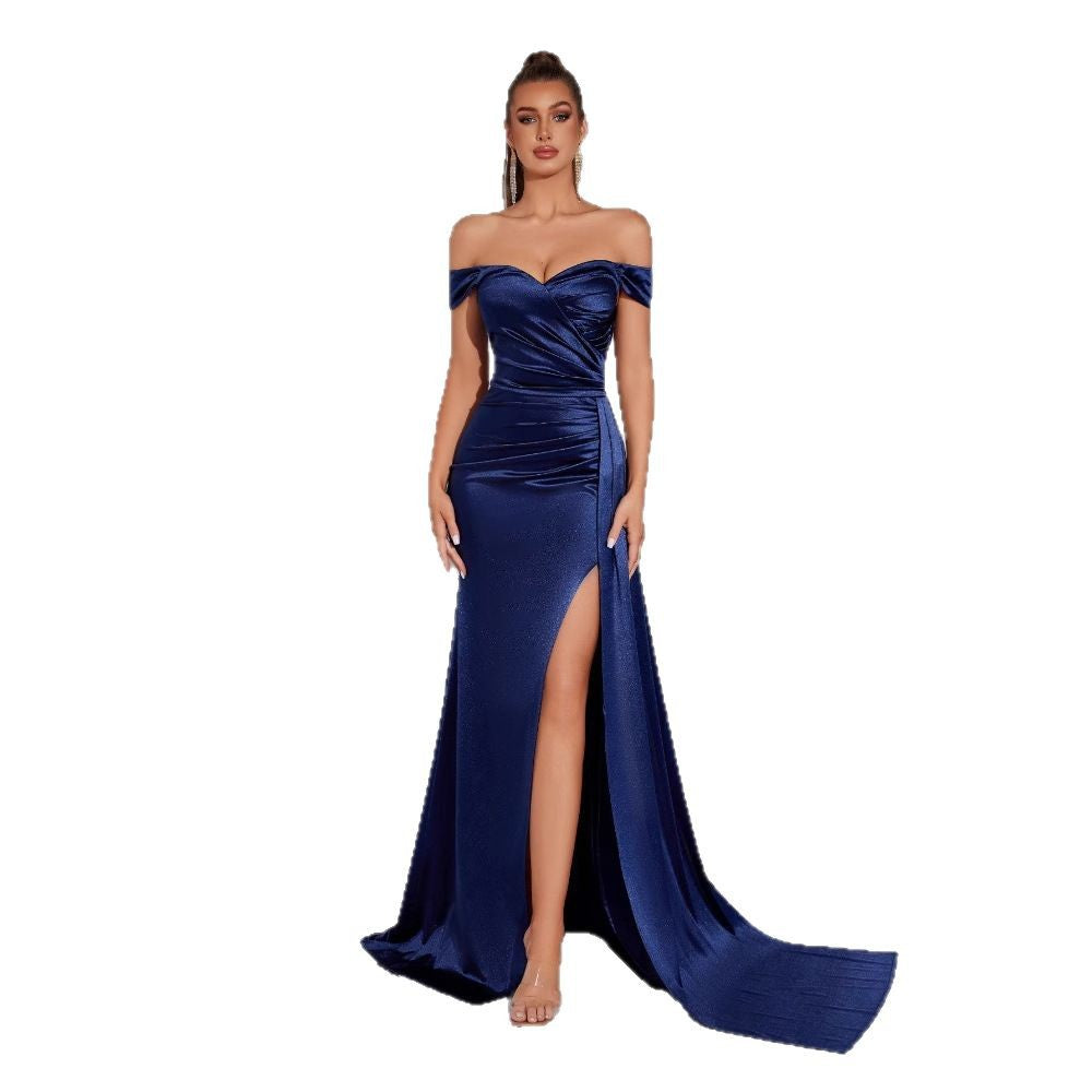 Tube Solid Color Strapless Sexy Slit Dress