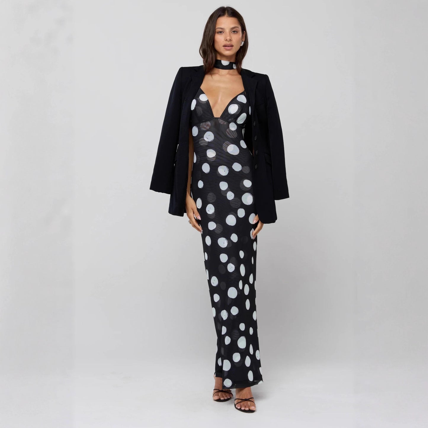 Personalized Trend Street Snap Polka Dot Print Sleeveless Strap High Dress