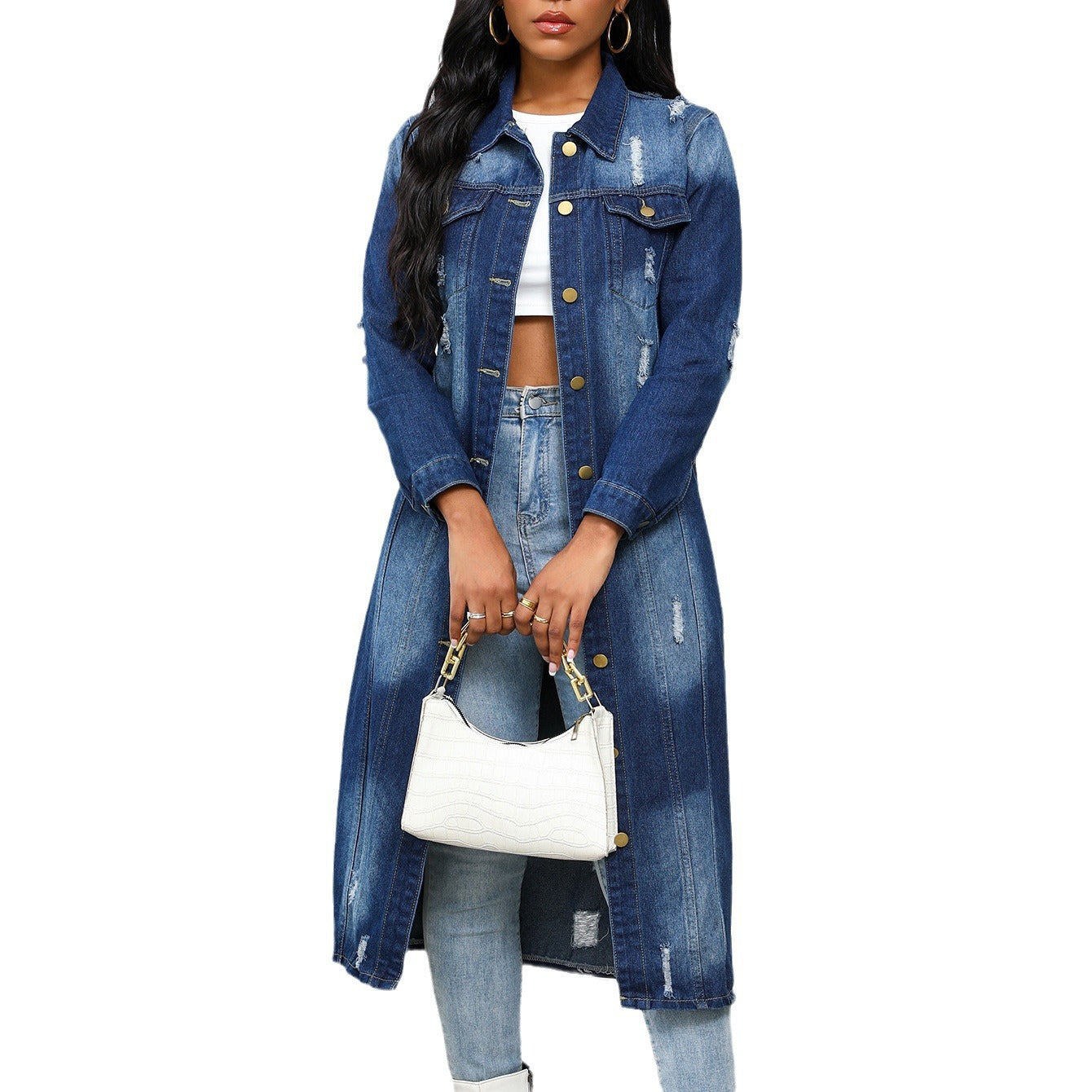 Women's Denim Ripped Polo Fashion Washed Jackets