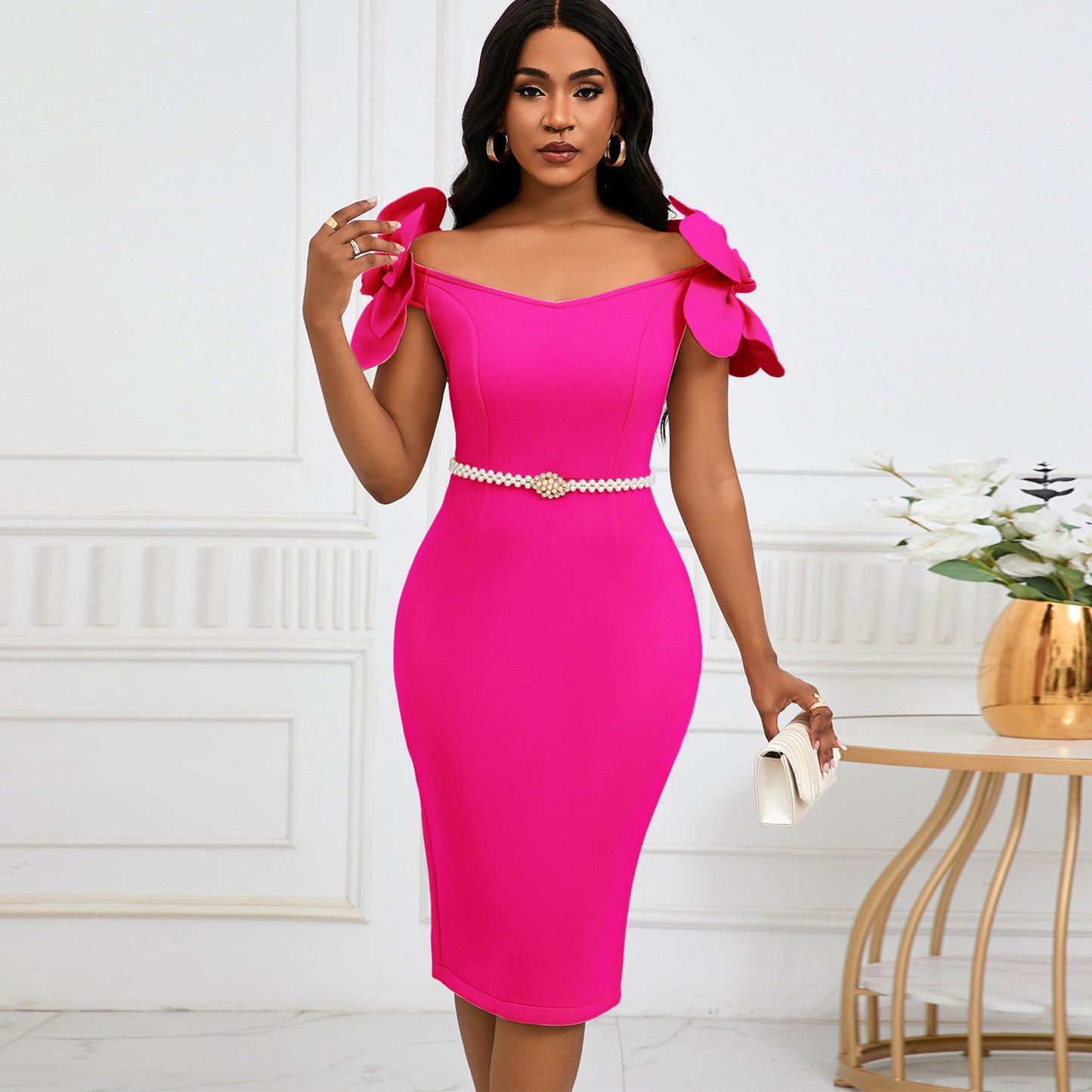 Women's Elegant Three-dimensional Flower Banquet Sheath Dress