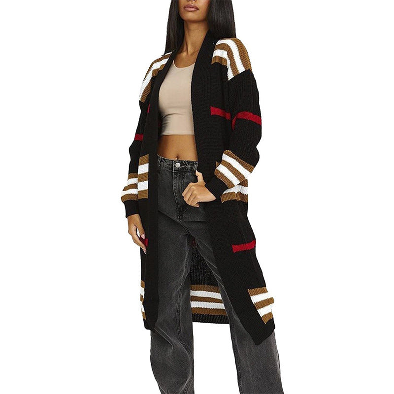 Women's Long Striped Oversized Loose Contrast Color Cardigans