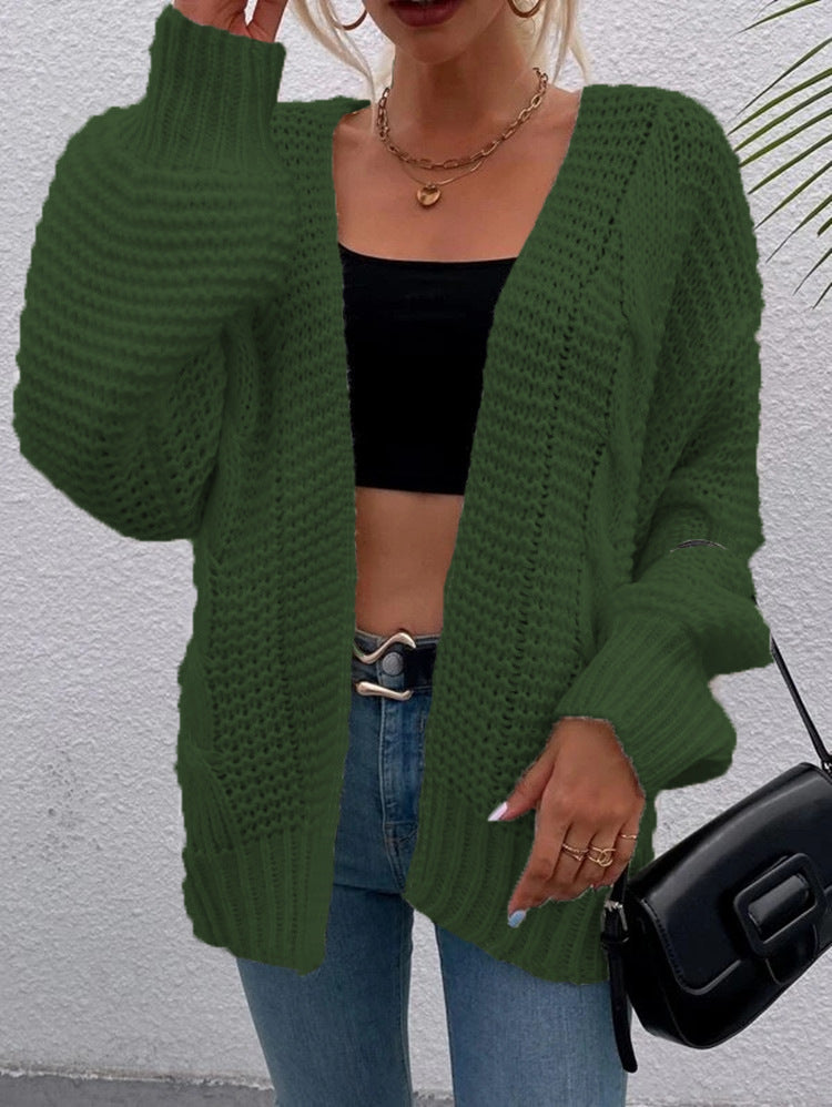 Women's Casual Long Sleeve Thick Knitted Twine Rope Loose Lantern Cardigans