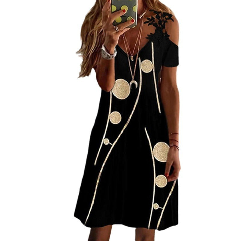 Women's Summer Lace Ruffled Sleeves Printed Dress Dresses