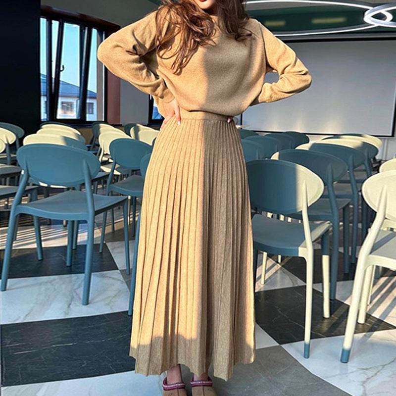 Autumn French Style Retro Crew Neck Dresses