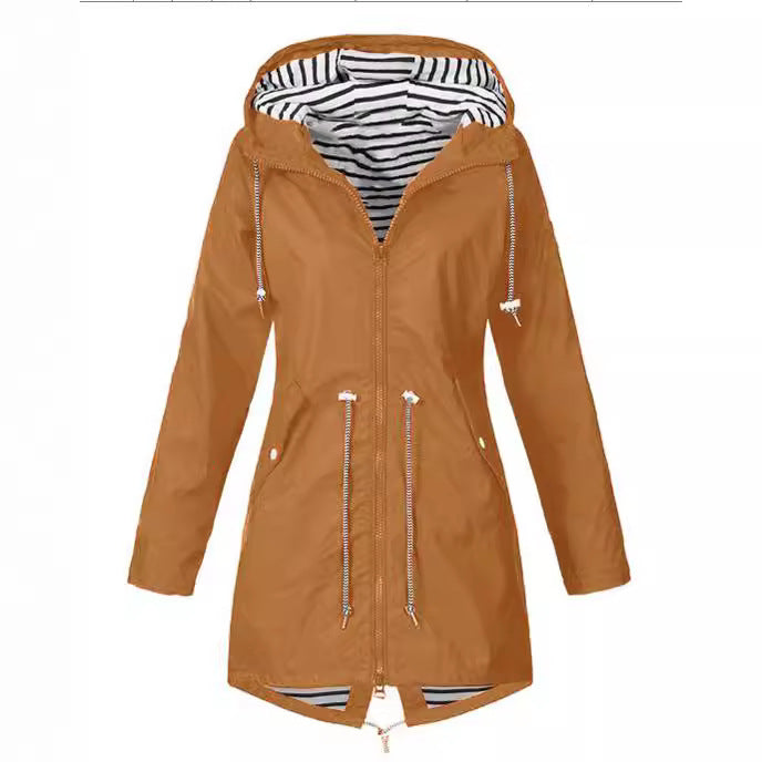 Striped Shell Outer Wear Waterproof Hooded Coats