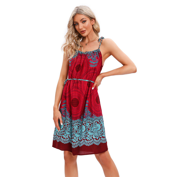 Vacation Spaghetti Straps Loose Temperament Leisure Bohemian Dress