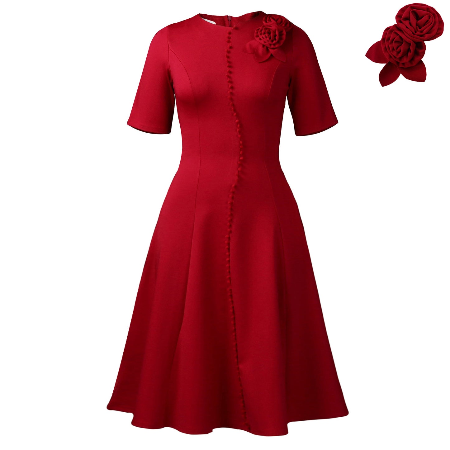 Women's Short-sleeved Solid Color Round Neck Elegant Dress