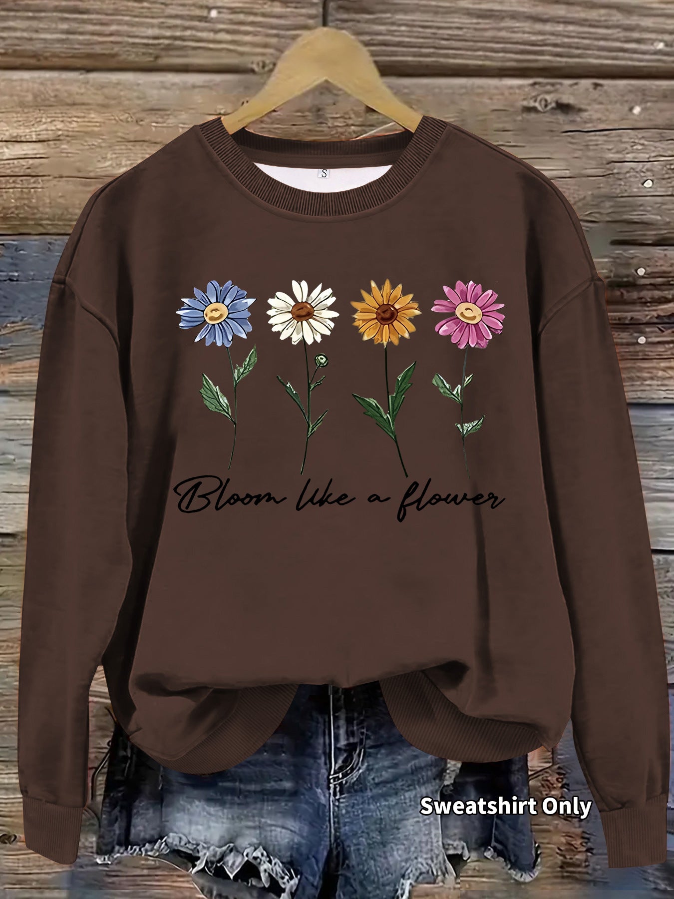 Women's Floral Graphic Print Crew Neck Casual Long Women's Sweater, Sweater