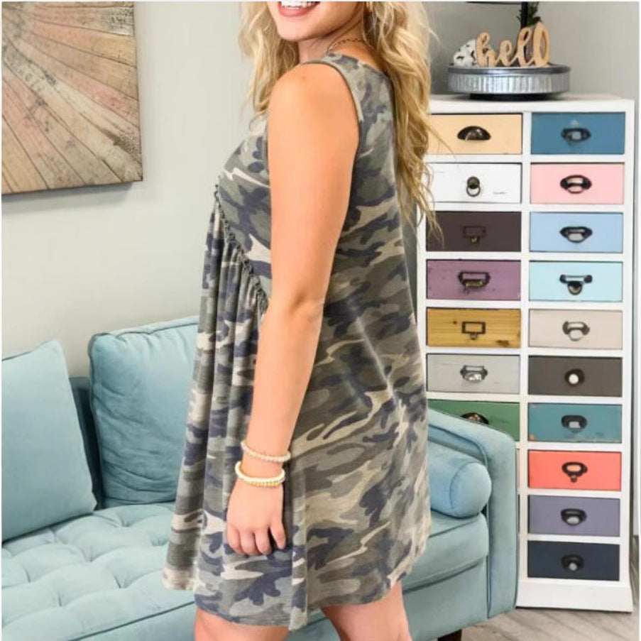 Camouflage Sleeveless Irregular Slim Temperament Elegant Dress
