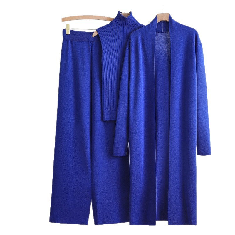 Women's Western Style Solid Color Inverness Collar Bottoming Wide Leg Trousers Sweaters