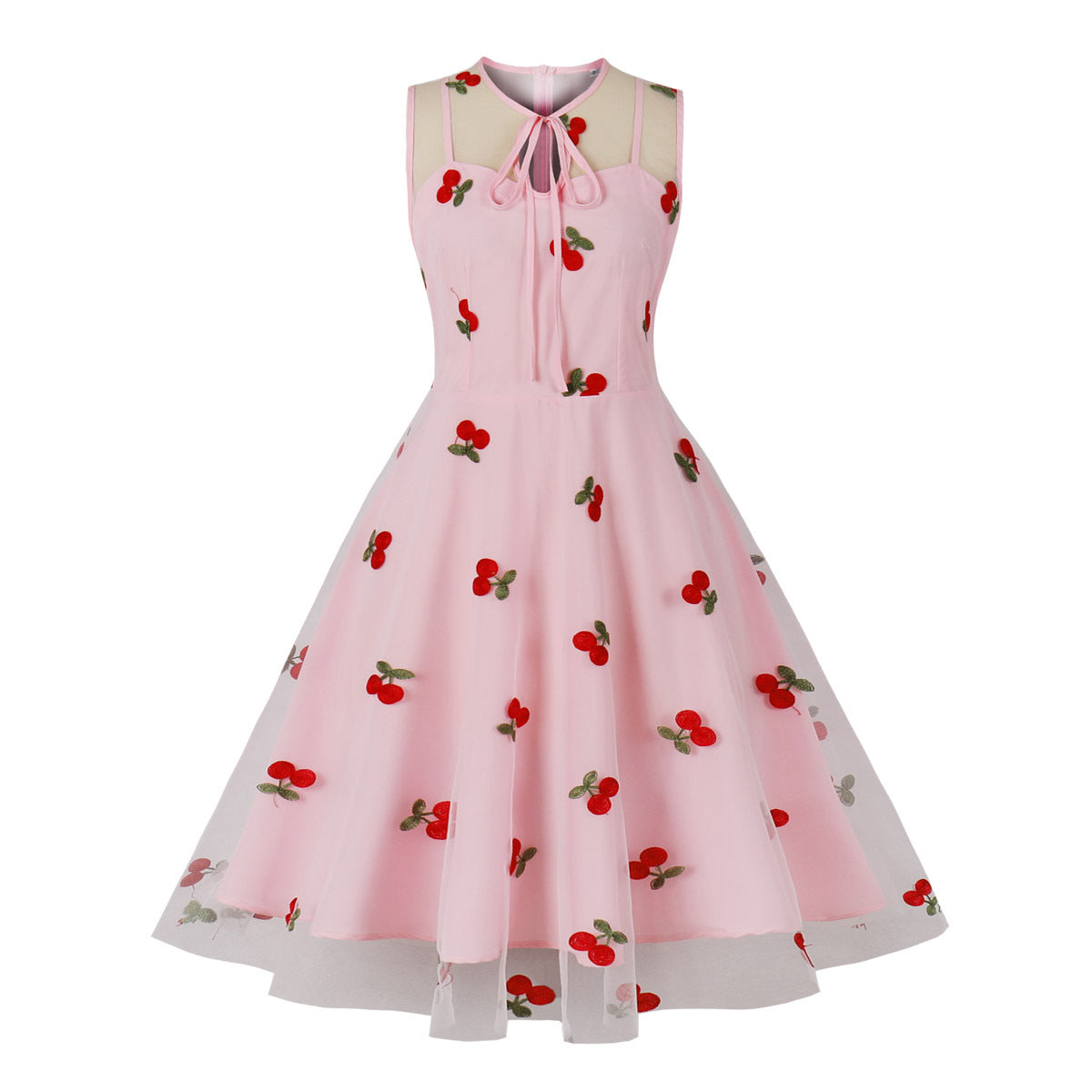 Women's Embroidery Cinched Sleeveless Christmas Court Swing Dresses