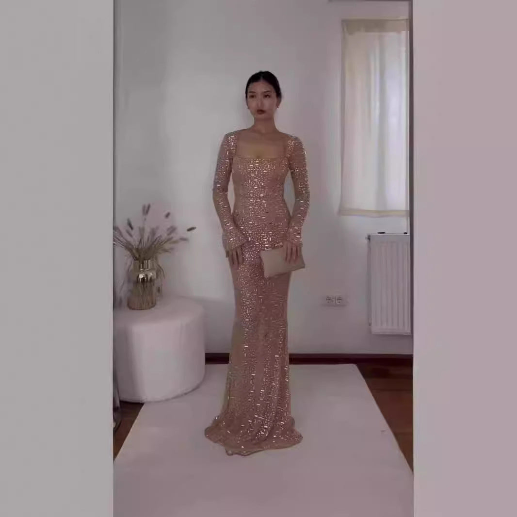 Nude Sexy Slim Long Sleeve Dress Dresses