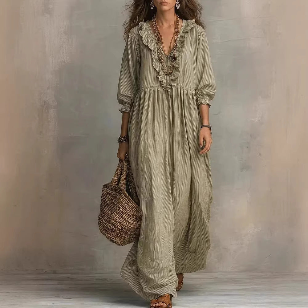 Striped Ruffled Loose High Waist Fashion Dress