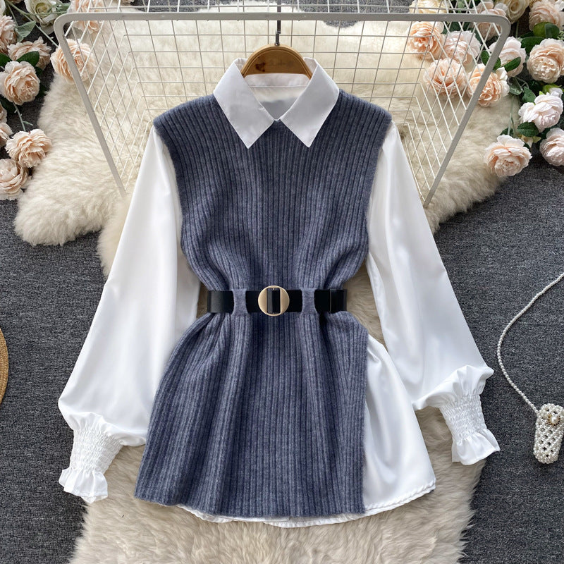 Women's Loose Long-sleeved White Collar Split Light Tops
