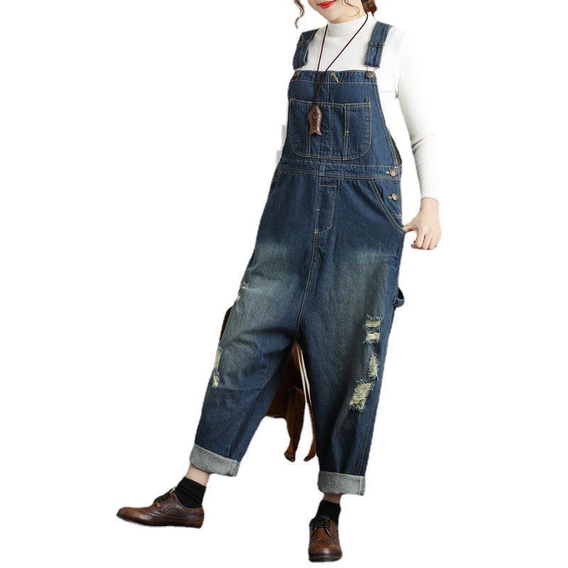 Women's Color Shoulder Strap Casual Loose Denim Jeans