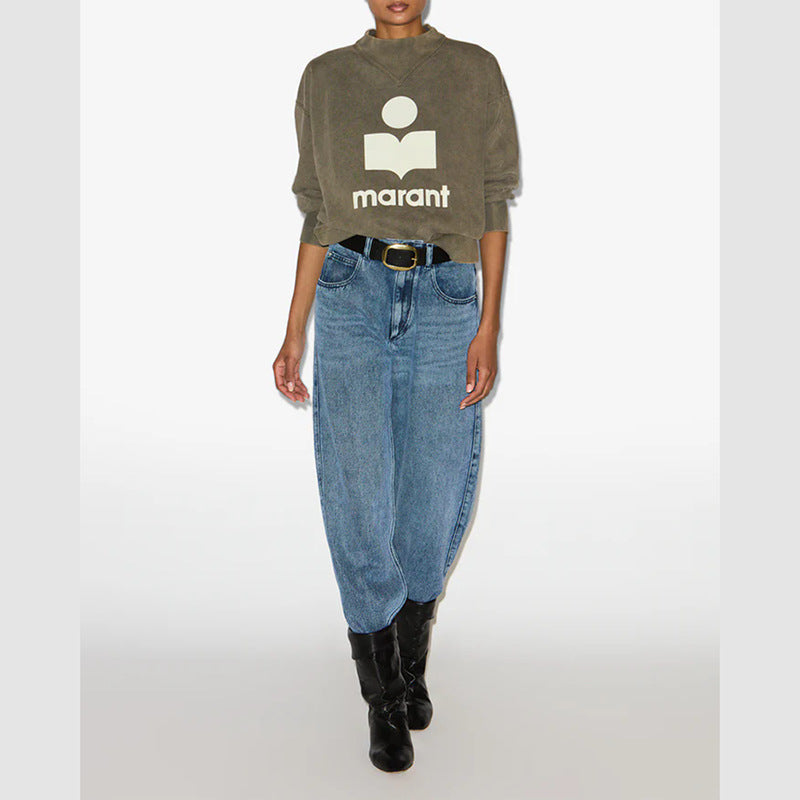 Women's Niche Flocking Stand Collar Dyed Washed Sweaters