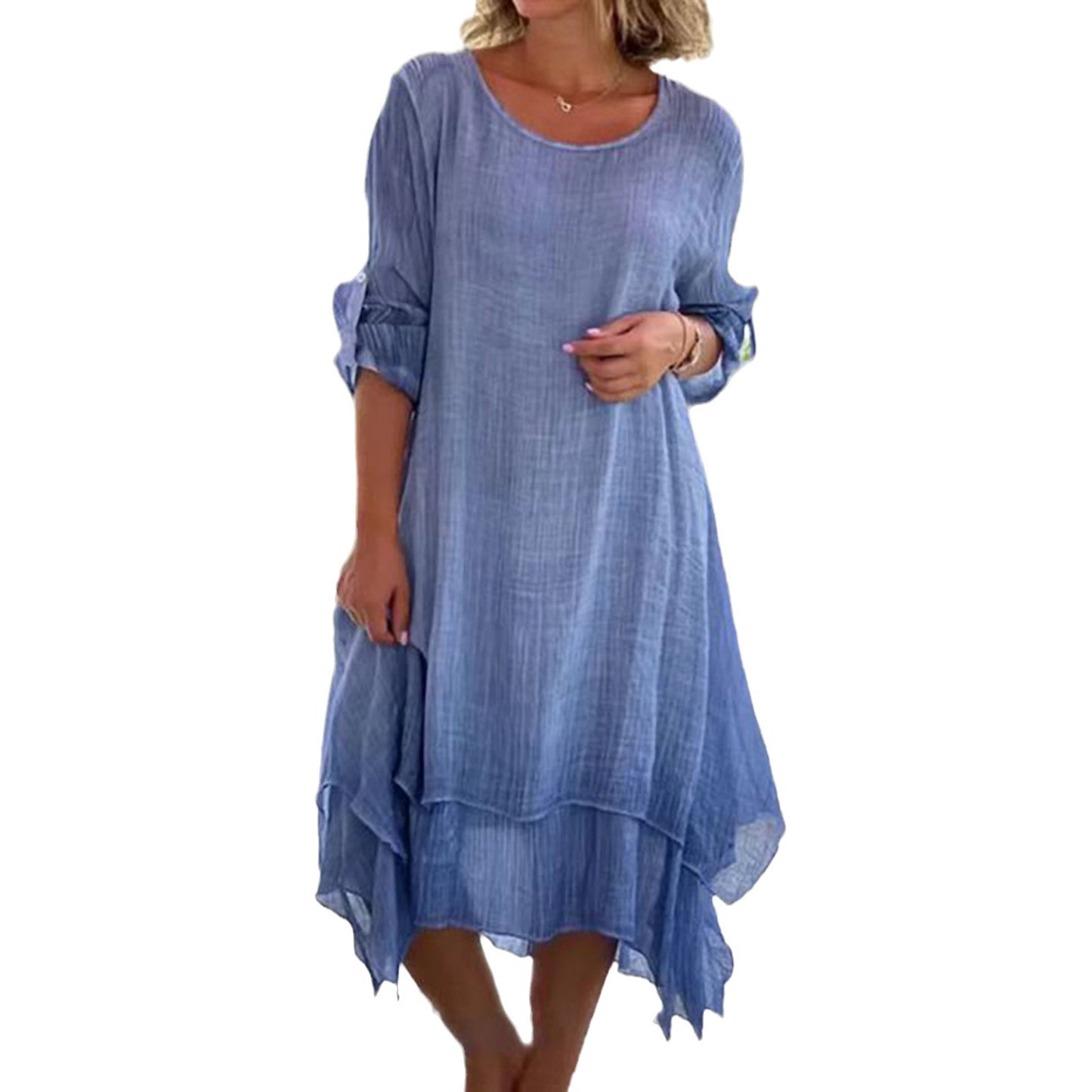 Women's Fashion Casual Round Neck Long Sleeve Double Dresses