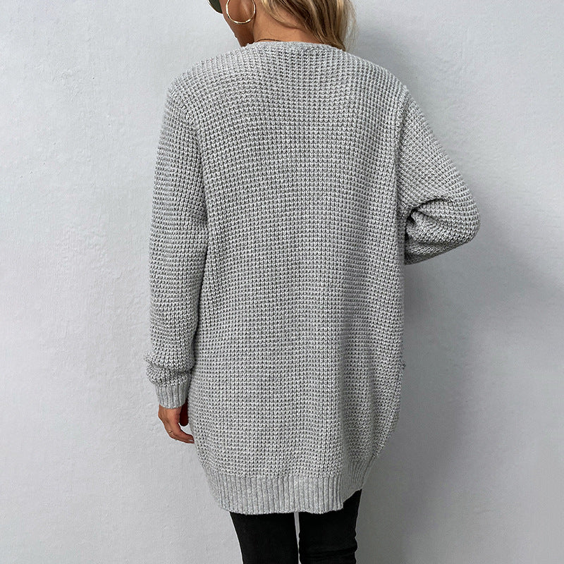 Popular Women's Knitted Solid Color Pocket Sweaters