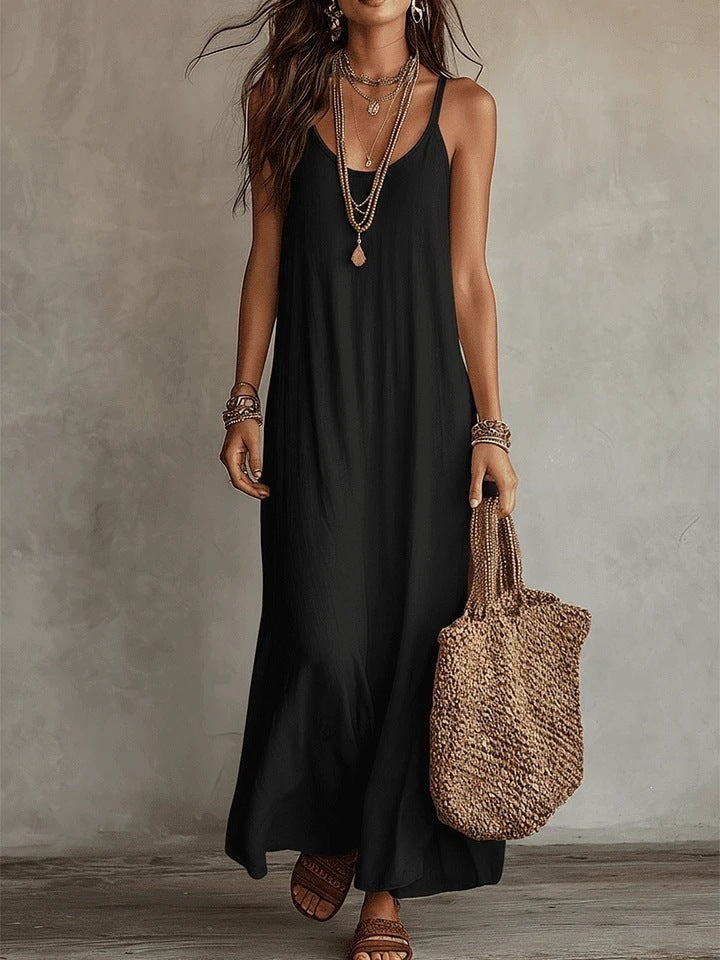 Women's Lazy Relaxed Bohemian Vacation Solid Color Dress
