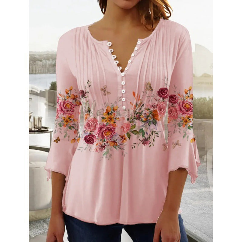 Women's Fashion Wear Floral Printed Sleeve Pleated Button Shorts