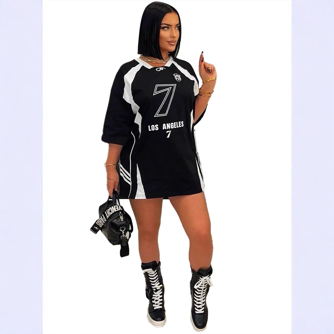Autumn Print Motorcycle Sports Casual Style Dress