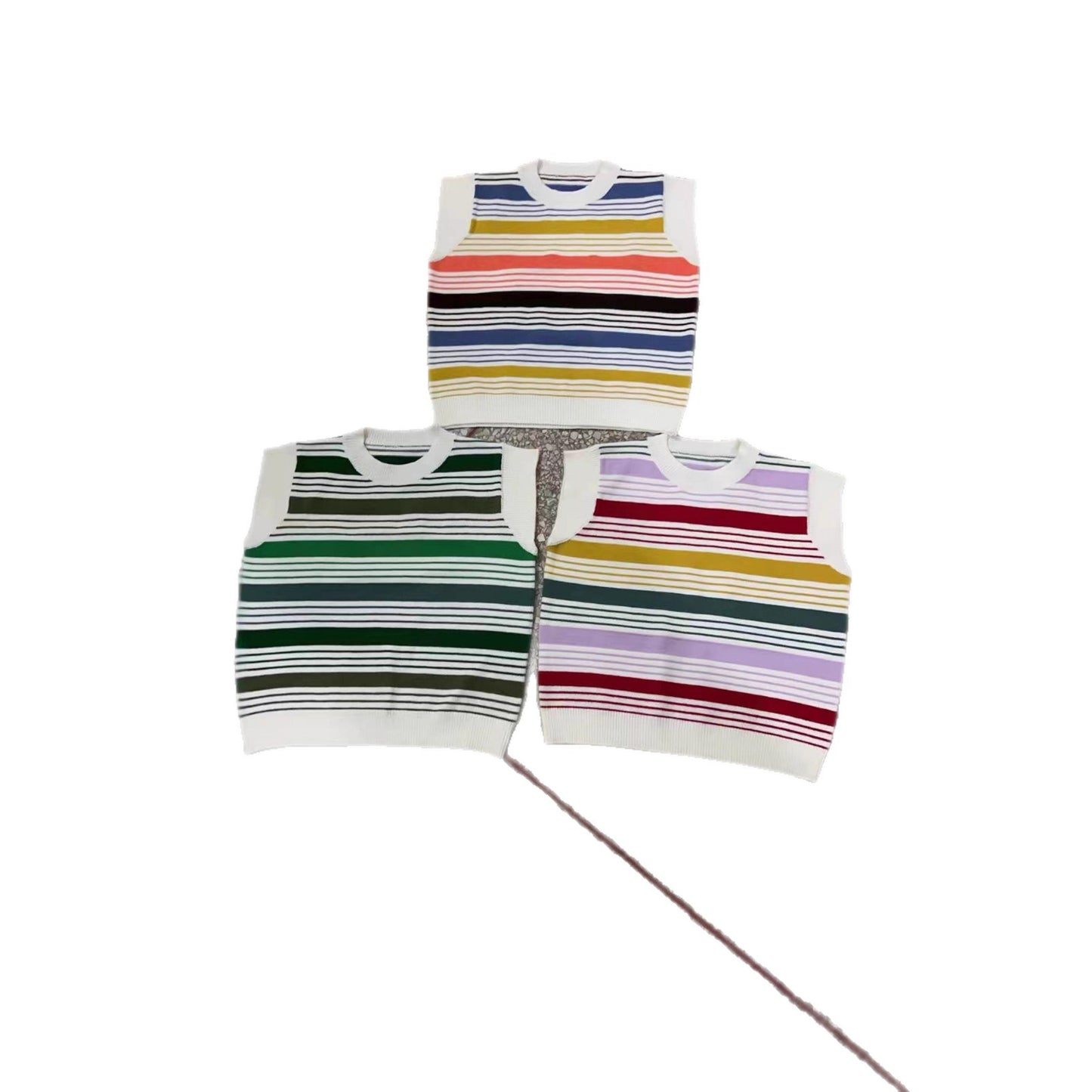 Contrast Color Striped Knitted Fashionable Versatile Sleeve Sweater
