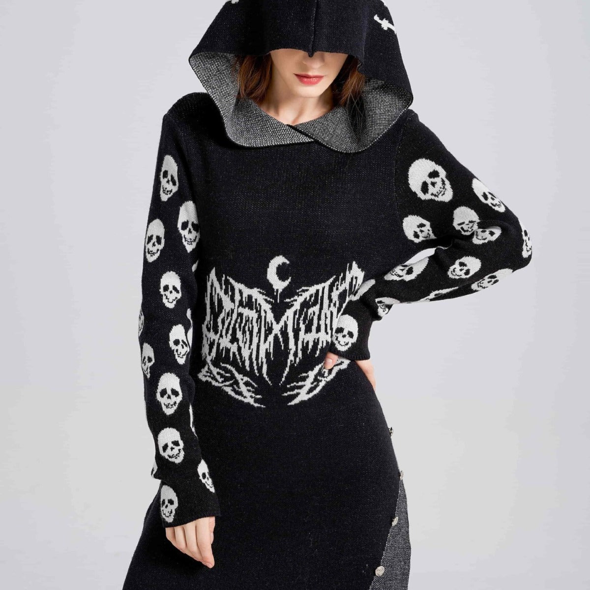 Women's Mid-length Dress Gothic Style Knitted Skull Women's Sweater