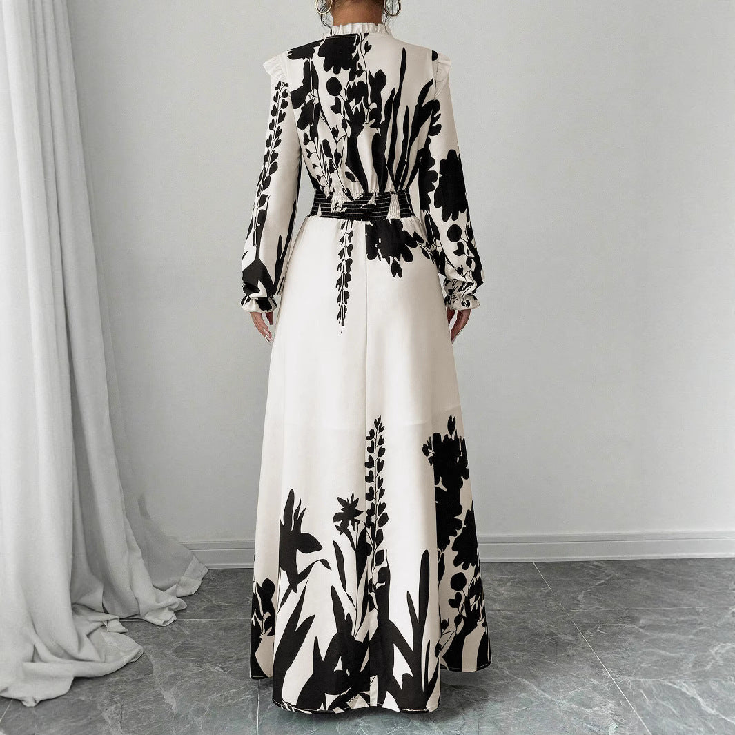 Printed Fashion Temperament Slimming Long Sleeve Dresses