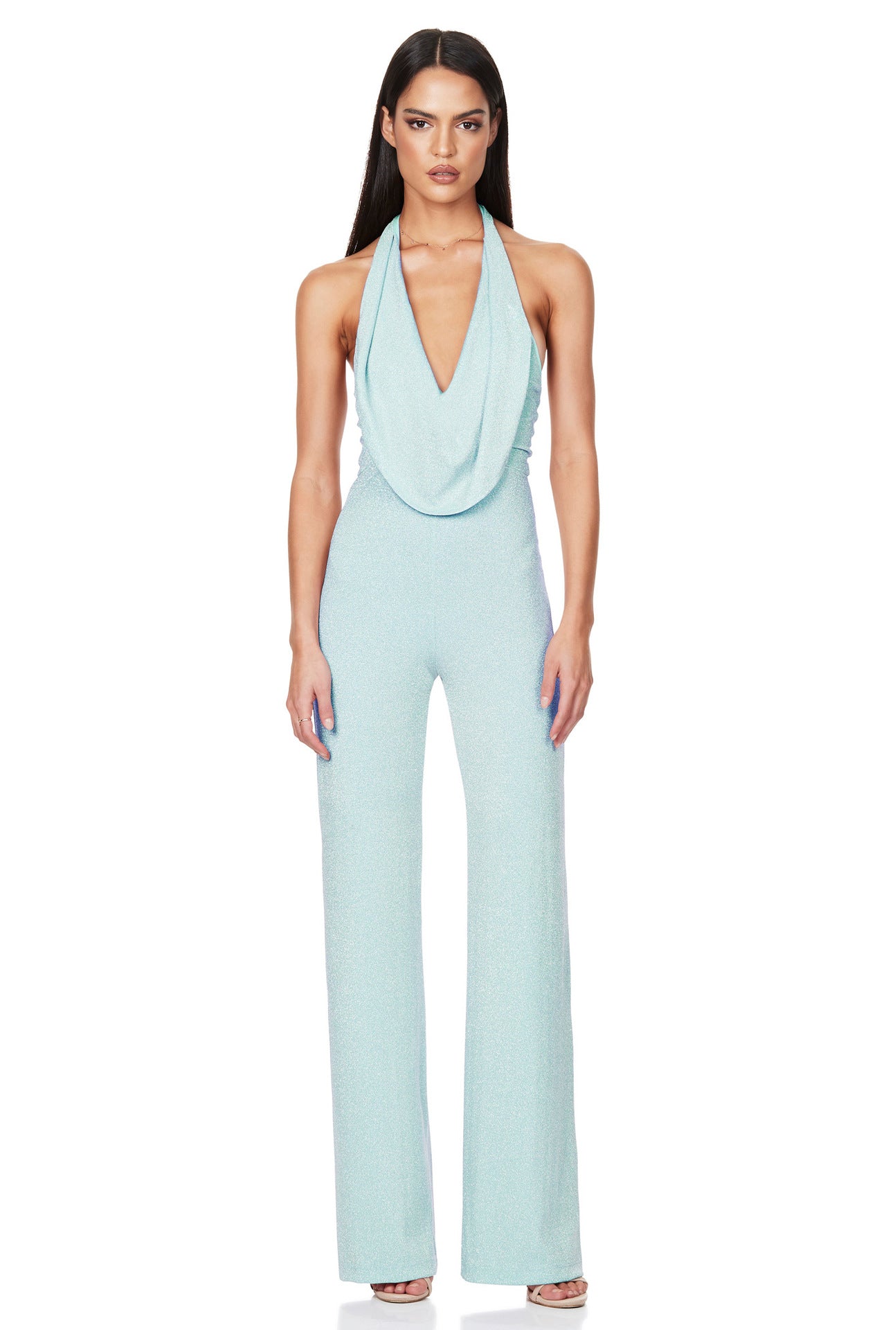 Women's Sleeveless Backless Halter Sier Silk Stretch Suits