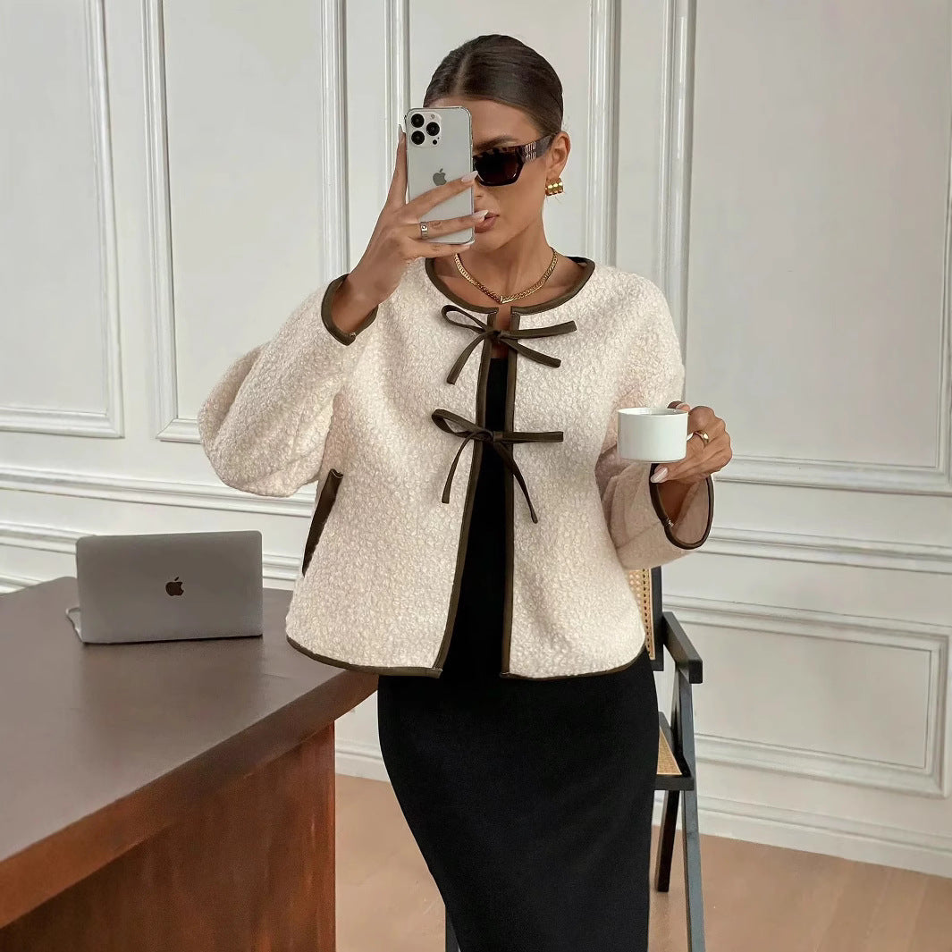 Women's Fashion Round Neck Bowknot Temperament Leisure Coats