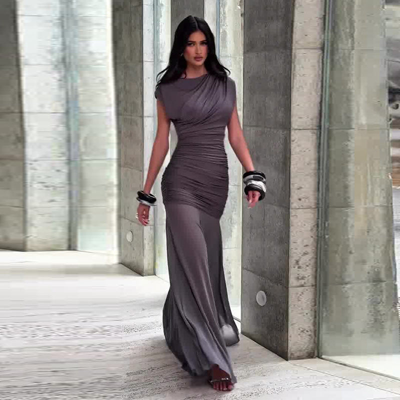 Women's Slim Fit Sexy Pleated Sleeveless Long Dresses