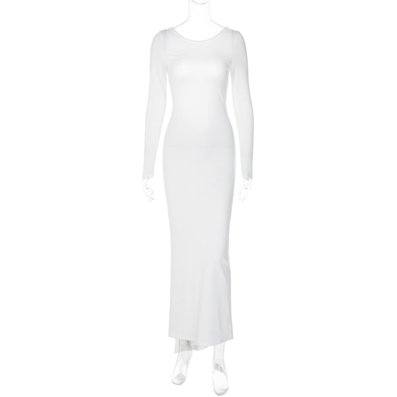 Sexy Backless Pleated Long Elegant Slim Dresses