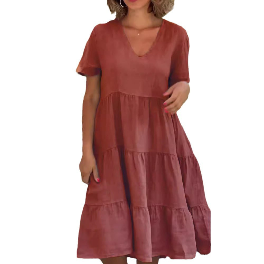 Women's Fresh Sweet Solid Color Wide Hem Dresses