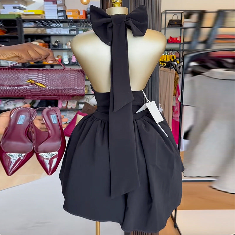 Women's Summer Temperament Halter Bow Backless High Dresses