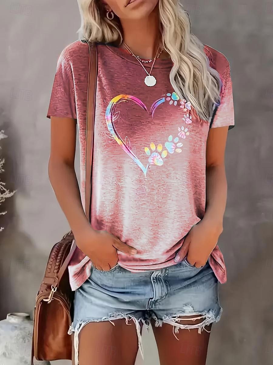 Summer Heart Printing Gradient Casual Short-sleeved Blouses