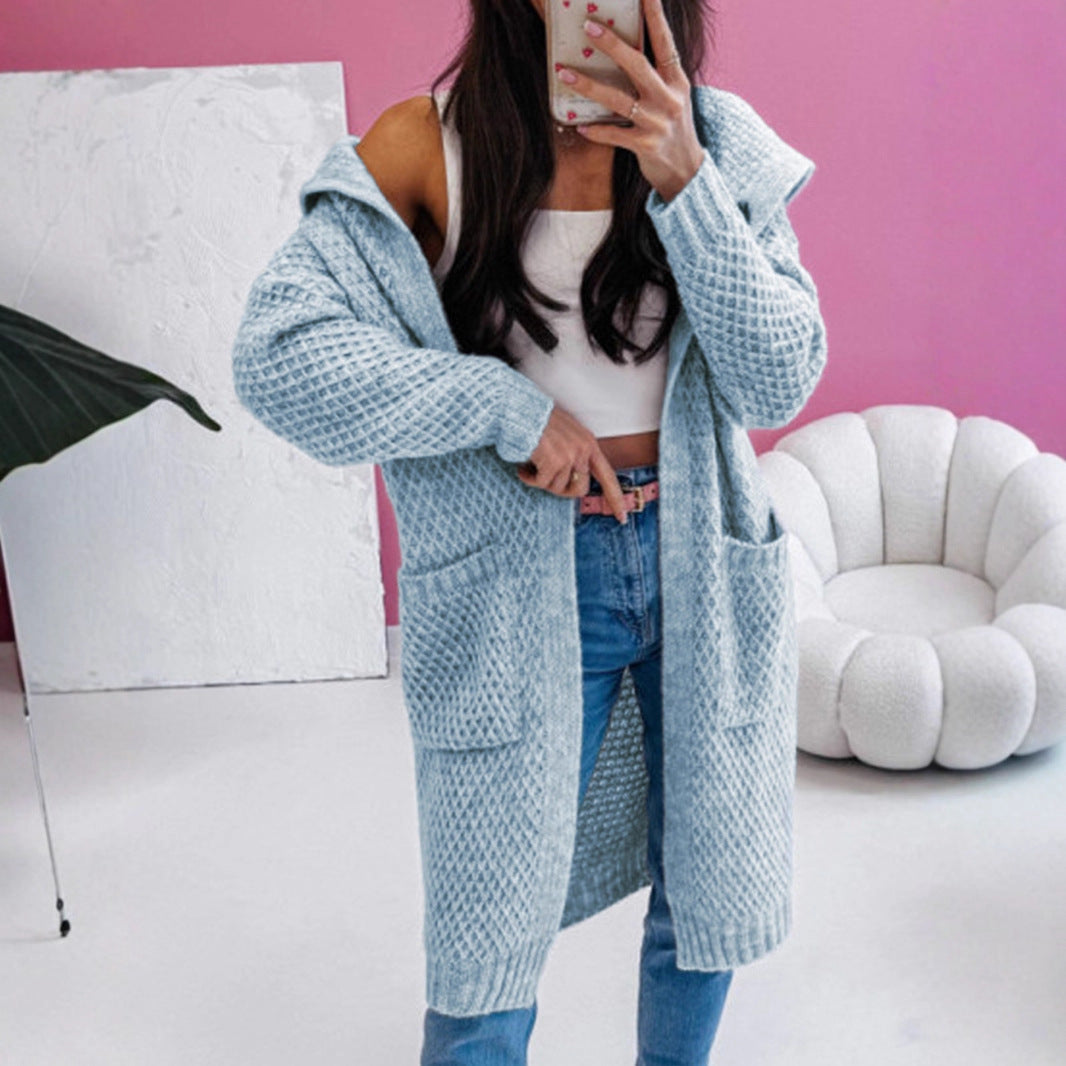 Women's Loose Hooded Long Pocket Knitted Sweaters