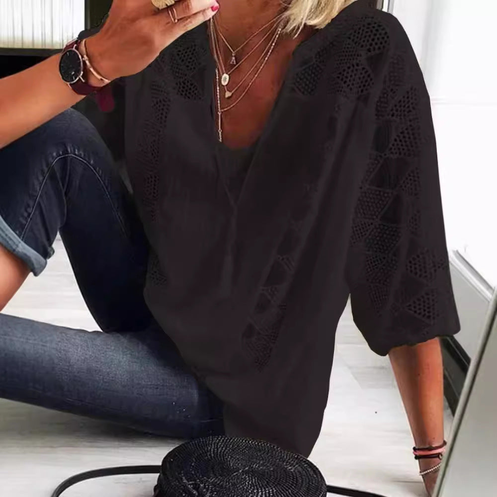 Women's Lace Shirt Stitching Collar T-shirt Blouses