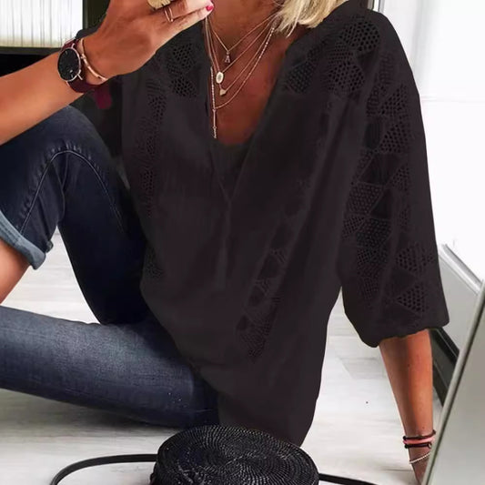 Women's Lace Shirt Stitching Collar T-shirt Blouses