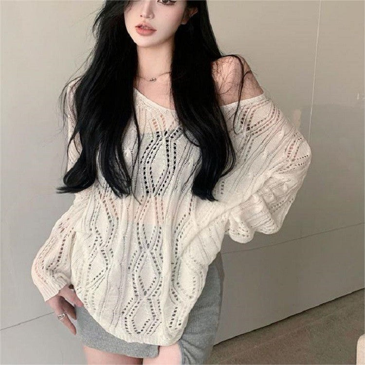 Women's Backless Knitted Long Sleeve Beach Sexy Style Tops