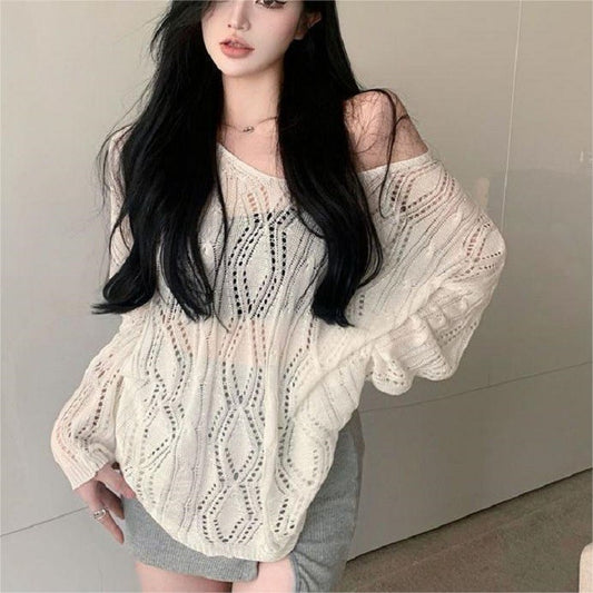 Women's Backless Knitted Long Sleeve Beach Sexy Style Tops