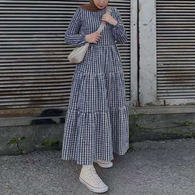 Long Sleeve Elastic Round Neck Loose Dresses