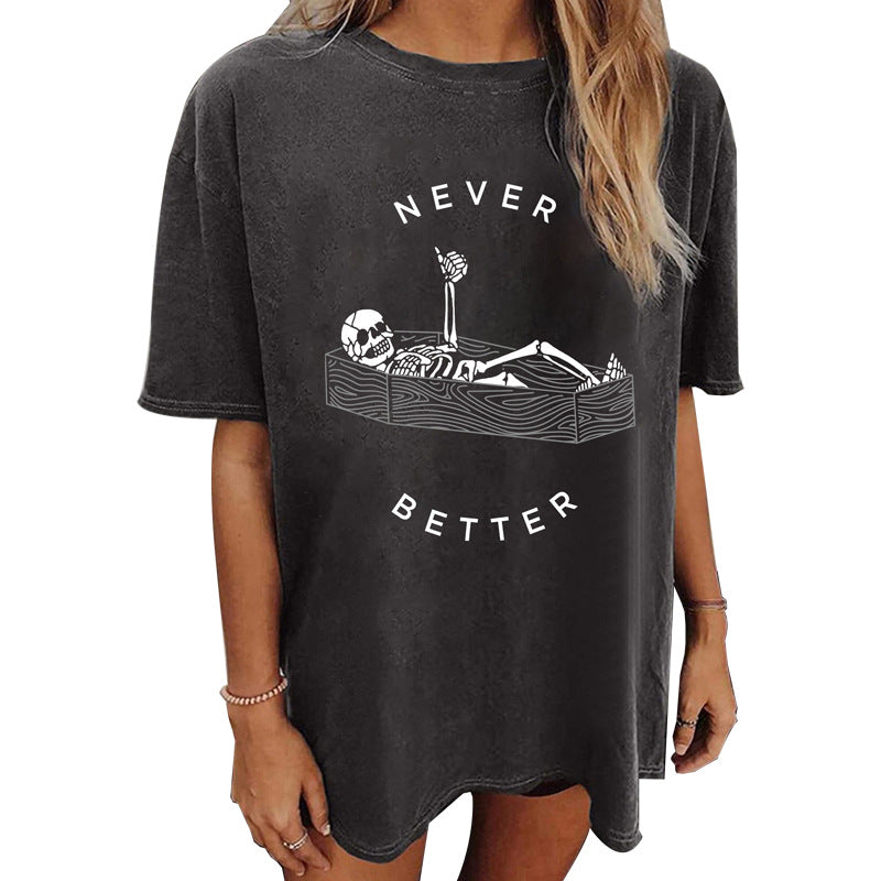 Women's T-shirt Summer European Vintage Printed Skull Blouses
