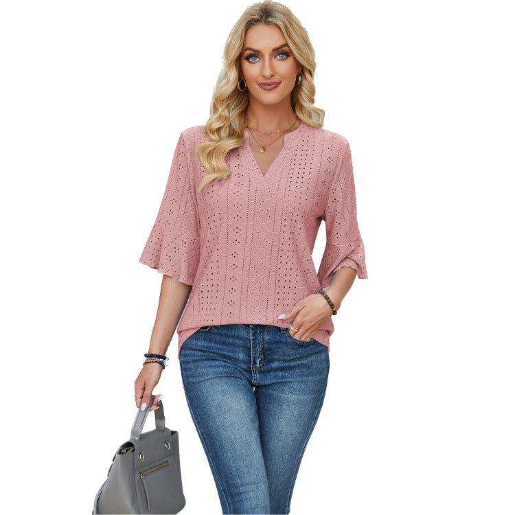 Women's Solid Color Half Sleeve Loose T-shirt Blouses