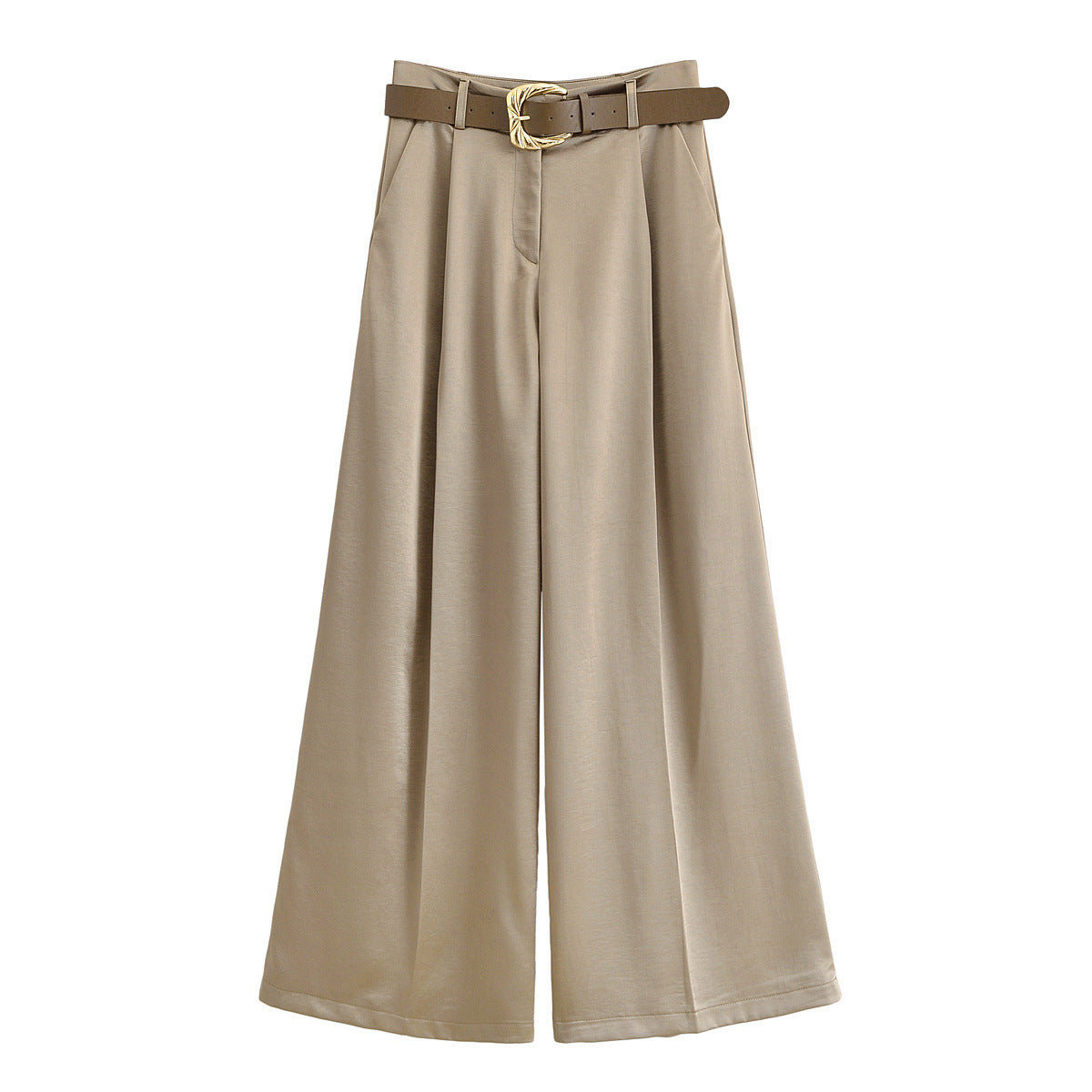 Women's Fashion Casual With Belt Satin Trousers Pants