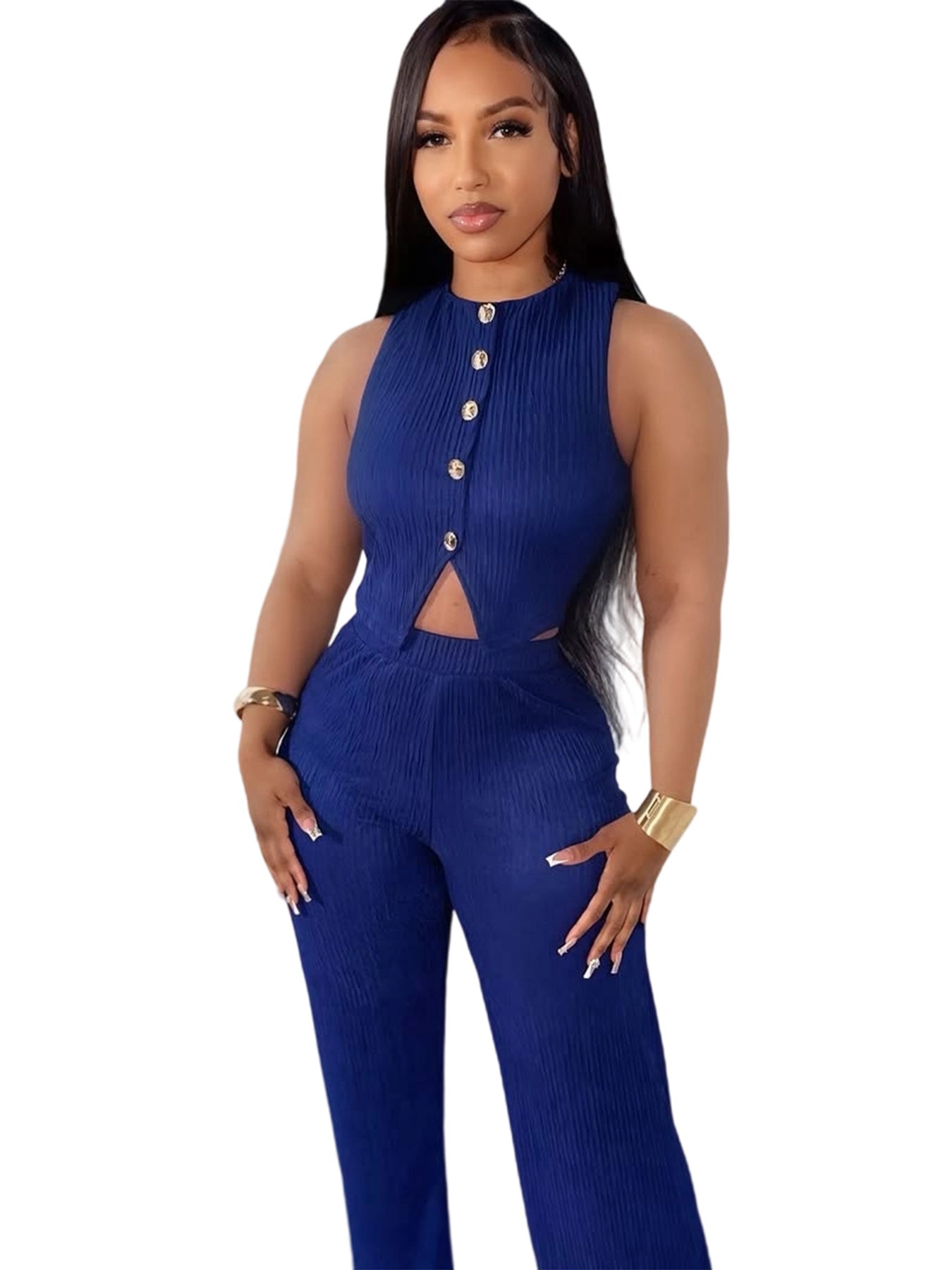Women's Slim Fit High Waist Wide Leg Two-piece Fashion Casual Suit
