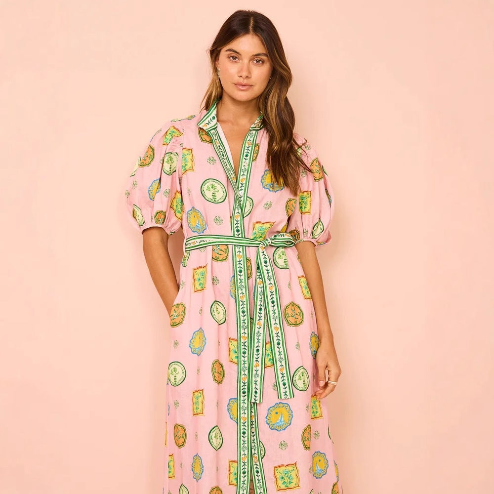 Personalized Iti Lantern Sleeve Fashion Linen Dress